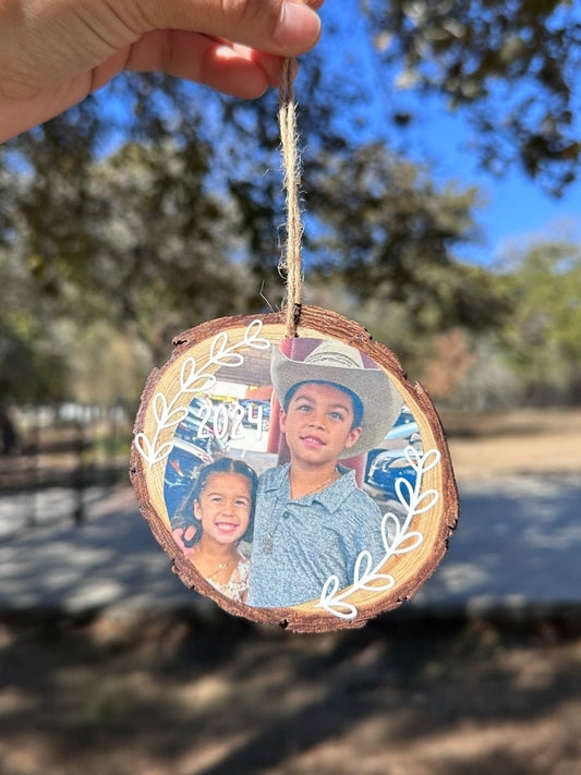 Personalized Wood Slice Photo Ornament